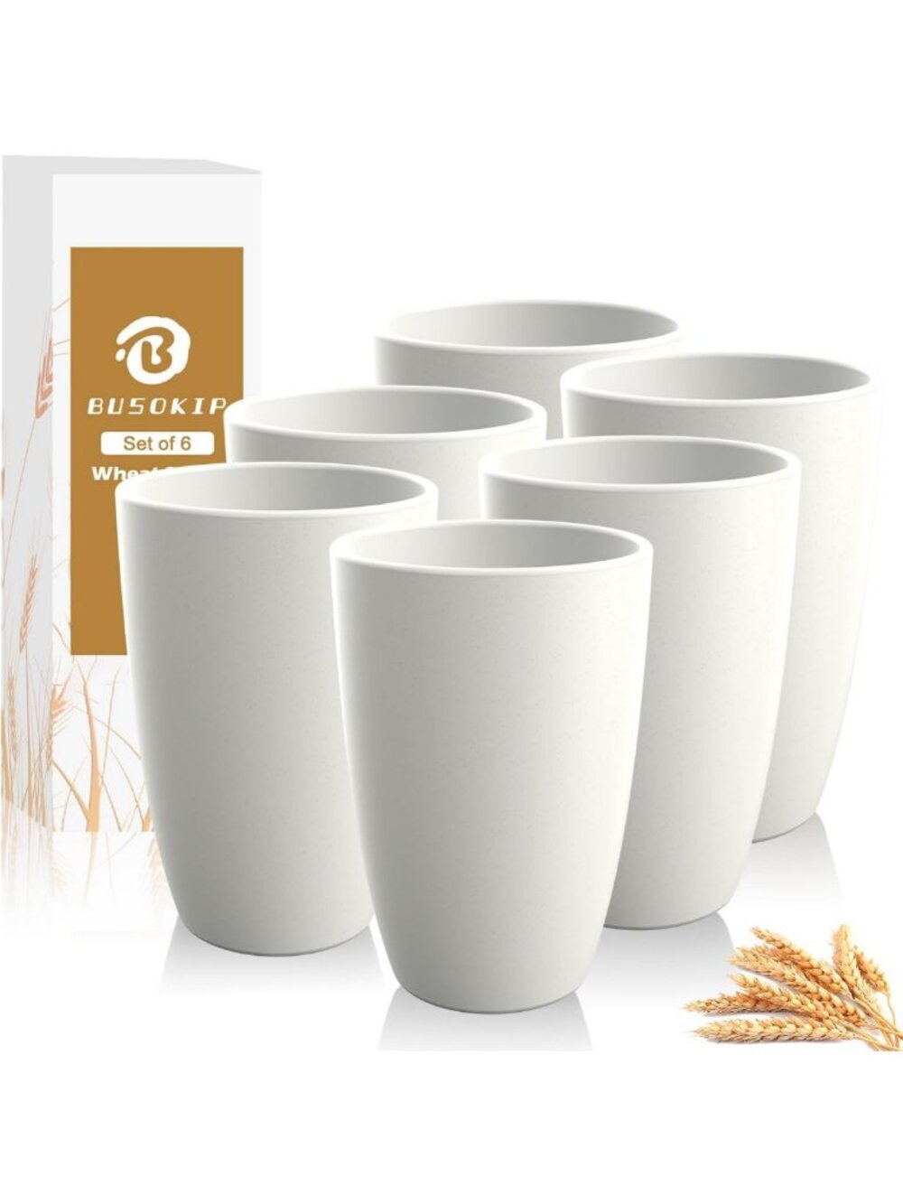 Eco-Friendly 20 OZ Wheat Straw Drinking Glasses Set of 6 - Durable White Cups